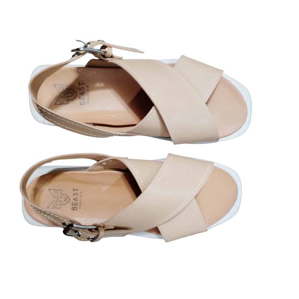 BEAST FASHION Women Beige Criss Cross Platform Sandals Size 7.5